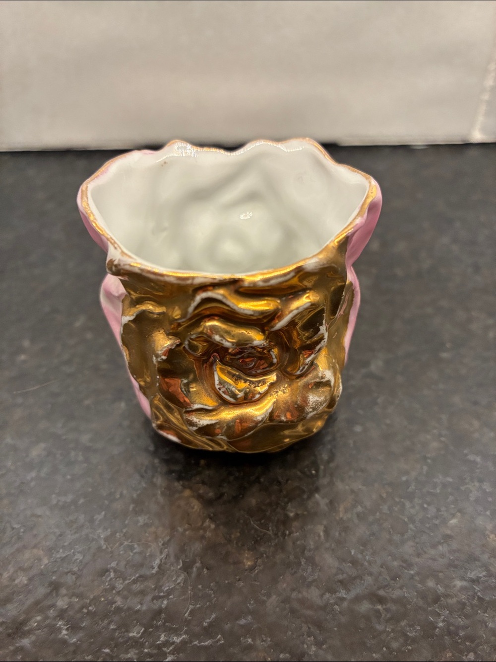 Hand-Painted Lusterware Pink and Gold Toothpick holder